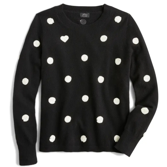 J. Crew Sweaters - J Crew Everyday Cashmere Crewneck Sweater Sequin Polkadots In Black Size XXL NWT
